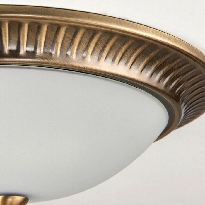 Semi Flush Ceiling Light Brass & Frosted Glass Round Traditional Lamp & Rose Loops