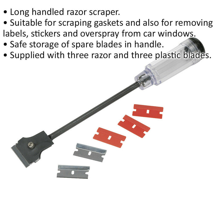 Long Reach Razor Scraper - Includes Razor & Composite Blades - Handle ...