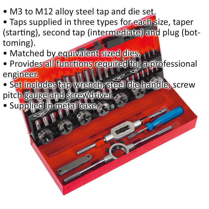 32pc Metric Tap & Split Die Set - M3 to M12 - Manual Bar & Socket Threading Tool Loops