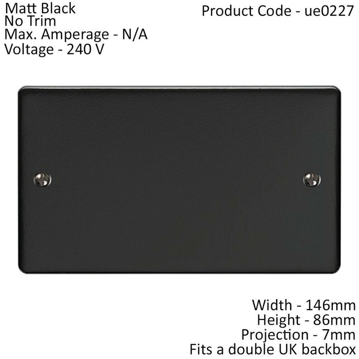 Double MATT BLACK Blanking Chassis Plate Round Edged Wall Box Hole Cover Cap Loops