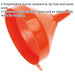 250mm Large Funnel with Fixed Spout - Side Hanging Hook - Oil & Fuel Resistant Loops