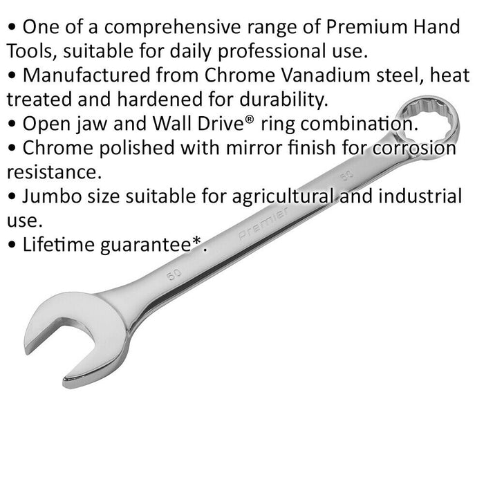 50mm EXTRA LARGE Combination Spanner - Open Ended & 12 Point Metric Ring Wrench Loops