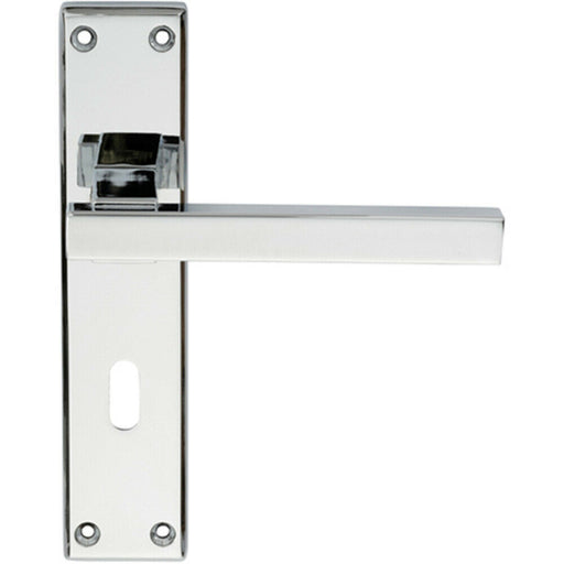PAIR Straight Square Handle on Lock Backplate 180 x 40mm Polished Chrome Loops
