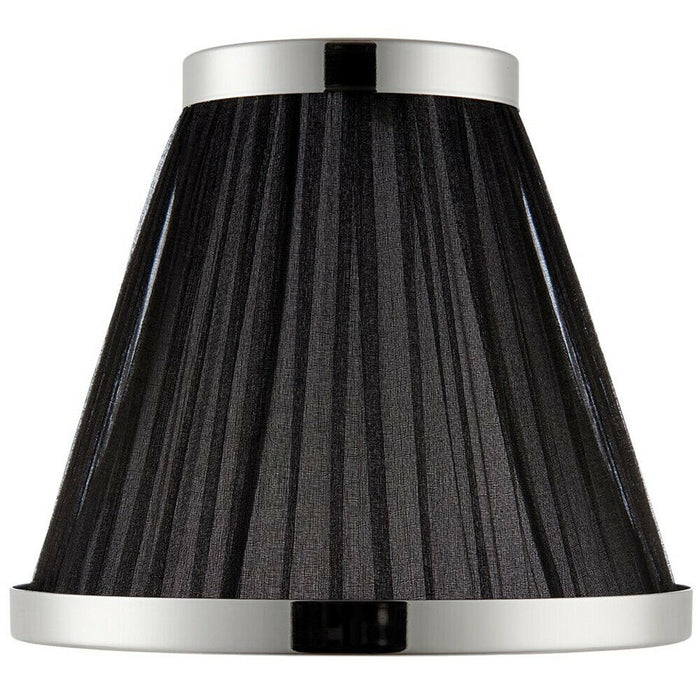 6" Luxury Round Tapered Lamp Shade Black Pleated Organza Fabric & Bright Nickel Loops