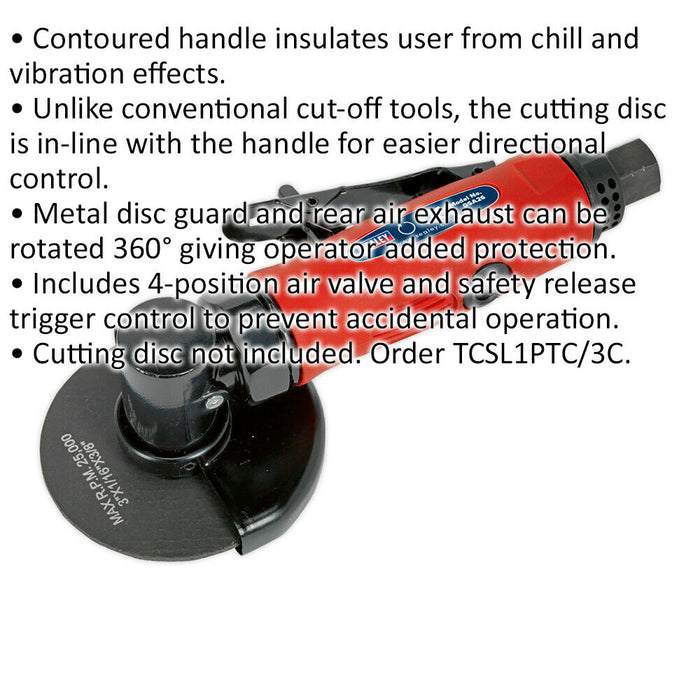 Straight Air Cut Off Tool - 75mm Disc - 1/4" BSP Inlet - Safety Release Trigger Loops