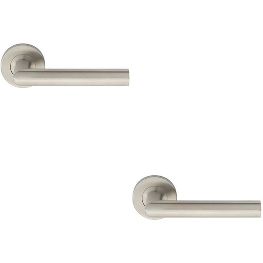2x PAIR Straight Mitred Bar Handle on Round Rose Concealed Fix Satin Steel Loops