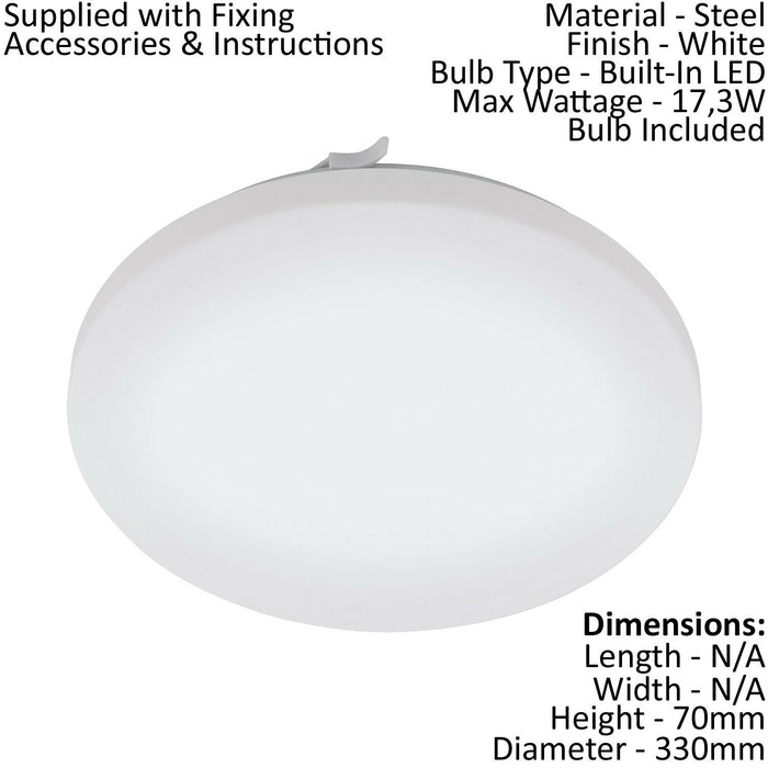 Wall Flush Ceiling Light Colour White Shade White Plastic Bulb LED 17.3W Incl Loops
