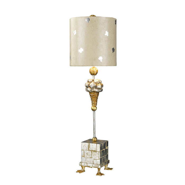 Table Lamp Duck Feet Square Base Cream & Silver Leaf Cylinder Shade LED E27 60W Loops