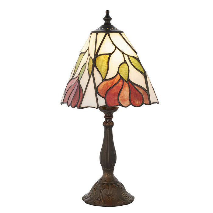 Tiffany Glass Floral Design Table Lamp - Dark Bronze Effect - Dimmable LED Lamp Loops