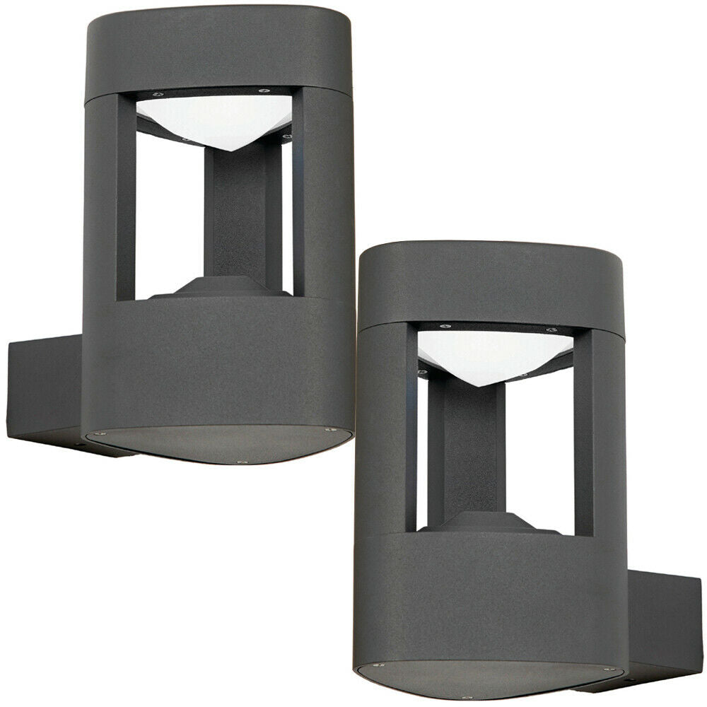 2 PACK IP44 Outdoor LED Lamp Textured Grey Triangle Wall Light Porch D ...