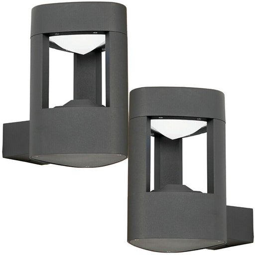 2 PACK IP44 Outdoor LED Lamp Textured Grey Triangle Wall Light Porch Door Open Loops