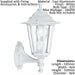 IP44 Outdoor Wall Light White Aluminium Lantern 1 x 60W E27 Bulb Porch Lamp Up Loops