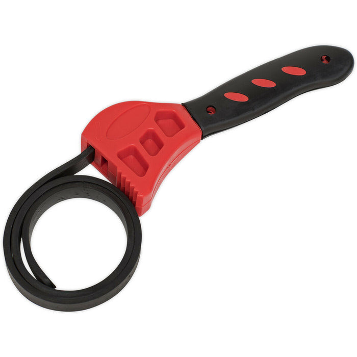 120mm Adjustable Strap Wrench - Soft Grip Handle - Oil Filter Removal Strap Loops