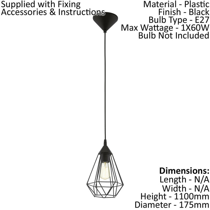 Hanging Ceiling Pendant Light Black Wire Cage 1 x E27 Hallway Feature Lamp Loops