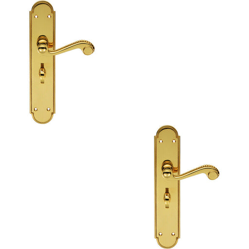 2x PAIR Beaded Pattern Handle on Bathroom Backplate 249 x 50mm Polished Brass Loops
