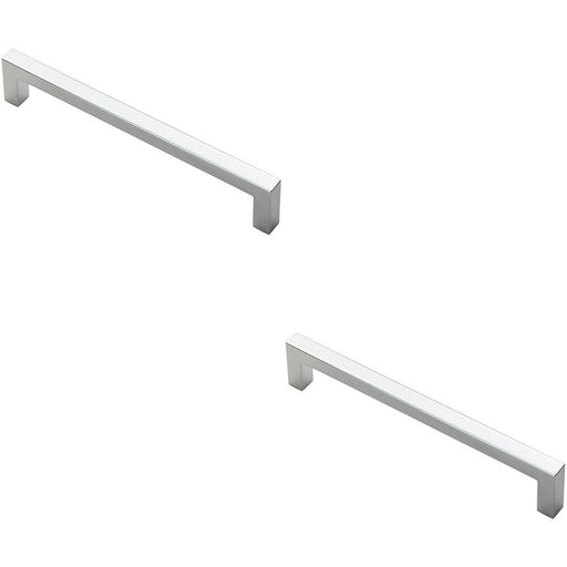 2x Square Block Pull Handle 170 x 10mm 160mm Fixing Centres Polished Chrome Loops