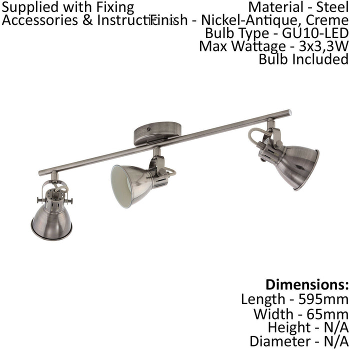 Flush Ceiling Light Colour Nickel Antique Creme Shade Bulb GU10 3x3.3W Loops