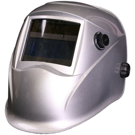 Silver Auto Darkening Welding Helmet - Adjustable Shade Knob - Grinding Function Loops