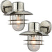 2 PACK IP44 Outdoor Wall Lamp Stainless Steel Caged Glass Lantern Down Light Loops