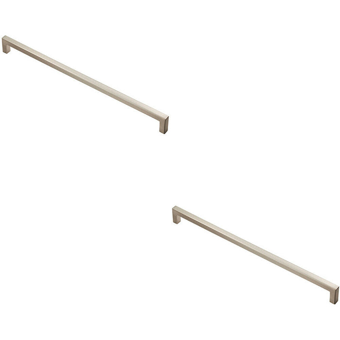 2x Square Block Handle Pull Handle 330 x 10mm 320mm Fixing Centres Satin Nickel Loops