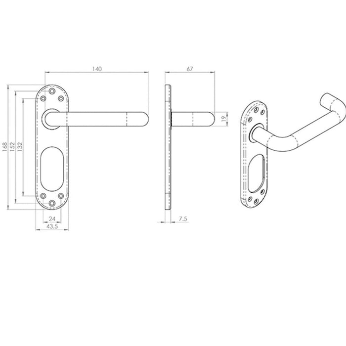 2x PAIR Safety Lever on Steel Inner Backplate 168mm Door Handle Satin Steel Loops