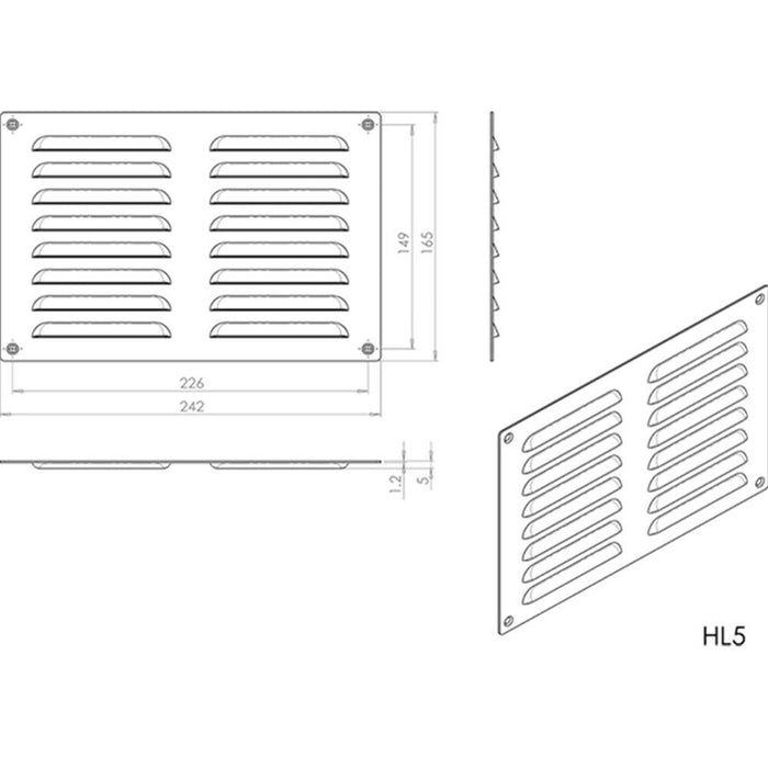 2x 242 x 165mm Hooded Louvre Airflow Vent Satin Chrome Internal Door Plate Loops