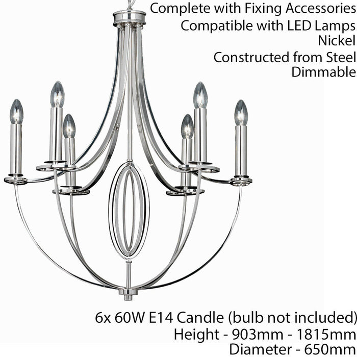 Multi Light Ceiling Pendant 6 Bulb Nickel Feature Chandelier Vintage Metal Lamp Loops