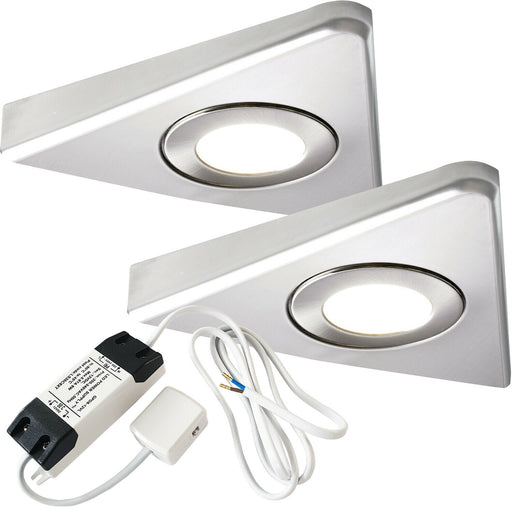 2x 2.6W LED Kitchen Triangle Spot Light & Driver Kit Stainless Steel Warm White Loops