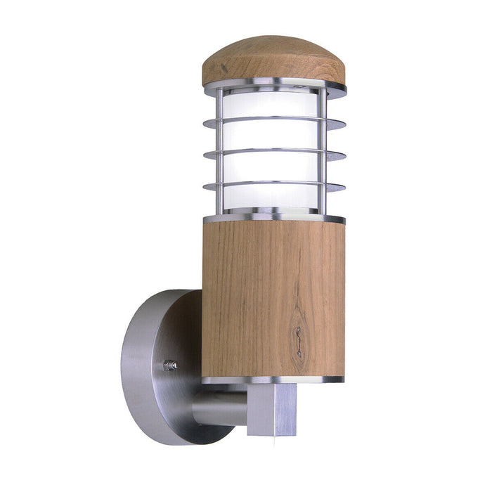 Outdoor IP44 Wall Light Stainless Steel And Teak LED E27 15W Loops