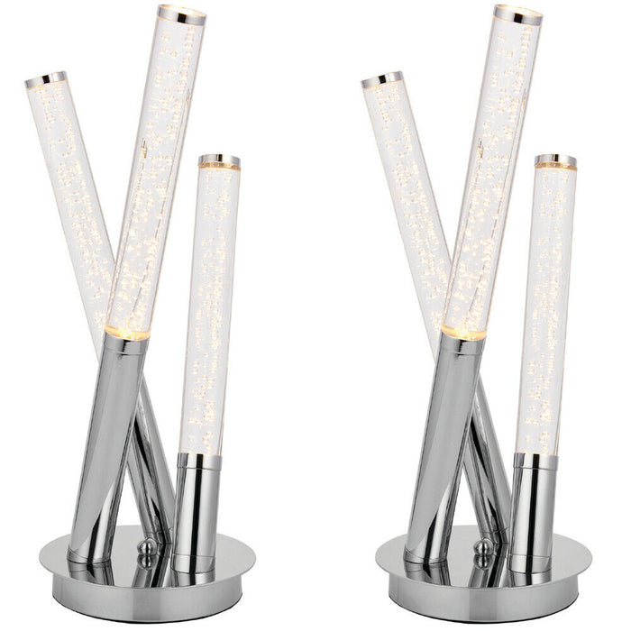 2 PACK 4.5W LED Table Lamp Warm White Unique Chrome Multi Rod Arm Bedside Light Loops