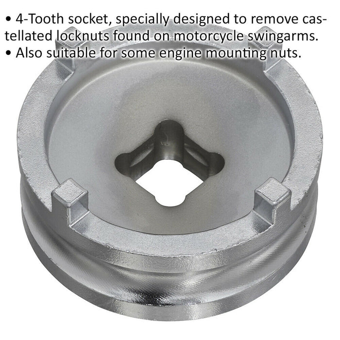 50mm Motorcycle Swingarm Locknut Castellated Bit - 4 Pin / Tooth - 1/2" Drive Loops