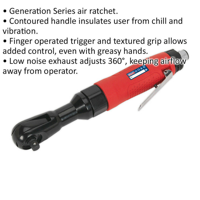 Air Ratchet Wrench - 3/8" Sq Drive - 1/4" BSP Inlet - Finger Operated Trigger Loops