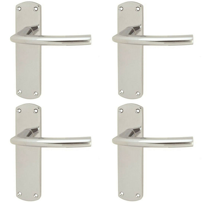 4x Curved Bar Lever on Latch Backplate Door Handle 170 x 42mm Polished Chrome Loops
