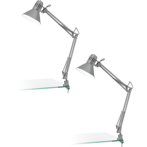 2 PACK Table Desk Lamp Clamp Moveable Silver Steel In Line Switch E27 1x40W Loops