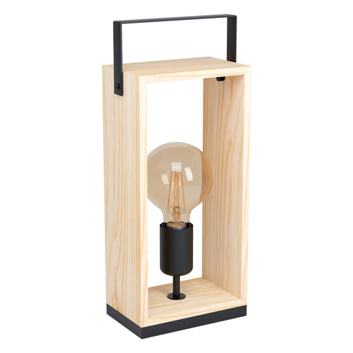 Table Lamp Desk Light Black & Natural Steel & Wood Box 1 x 40W E27 Bulb Loops