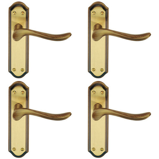 4x PAIR Curved Handle on Sculpted Latch Backplate 180 x 48mm Florentine Bronze Loops
