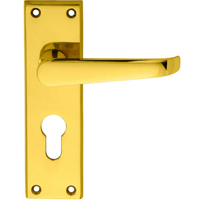 PAIR Straight Victorian Lever on Euro Lock Backplate 150 x 43mm Polished Brass Loops
