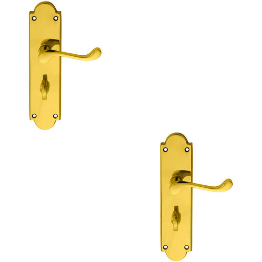 2x PAIR Victorian Scroll Handle on Bathroom Backplate 205 x 49mm Polished Brass Loops