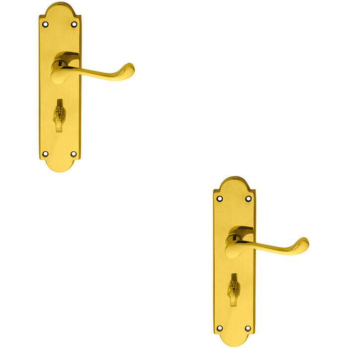 2x PAIR Victorian Scroll Handle on Bathroom Backplate 205 x 49mm Polished Brass Loops