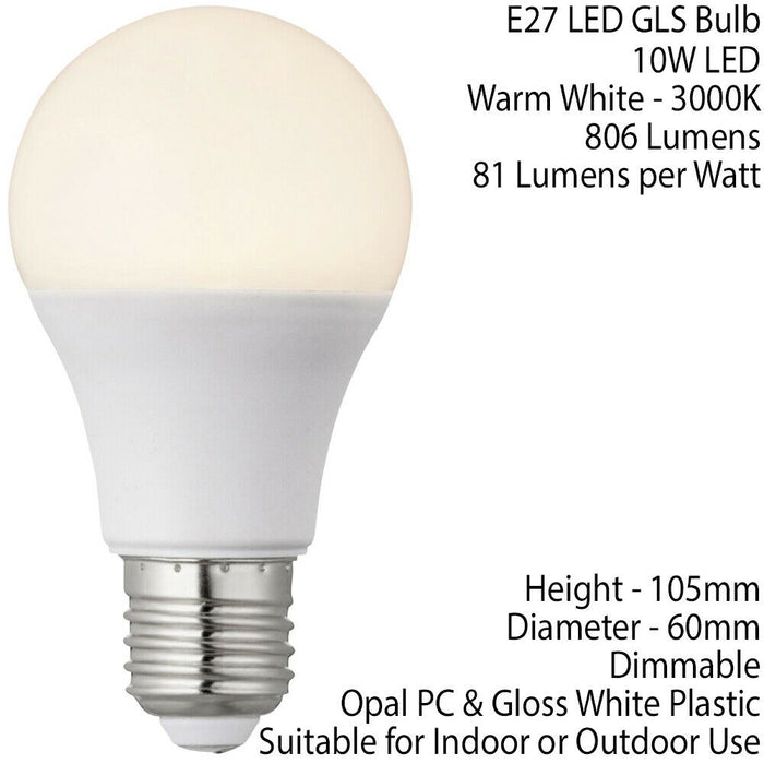 E27 Edison Screw Dimmable LED Light Bulb 10W Warm White Frosted Opal GLS Lamp Loops