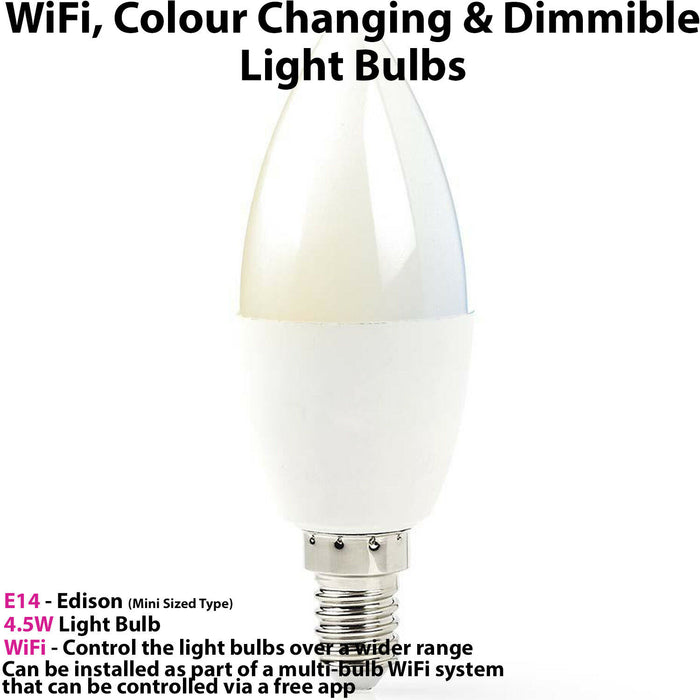 2x WiFi Colour Change LED Light Bulb 4.5W E14 Warm Cool White Mini Dimmable Lamp Loops
