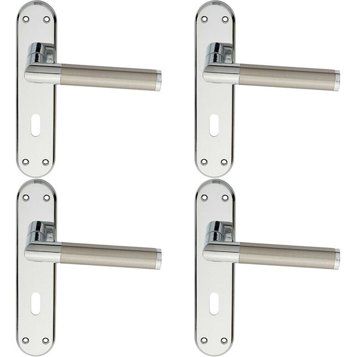 4x Round Bar Lever on Lock Backplate Door Handle 180 x 40mm Chrome & Nickel Loops