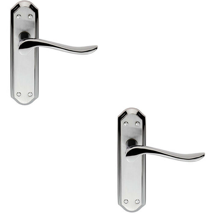 2x PAIR Curved Lever on Sculpted Latch Backplate 180 x 48mm Dual Chrome Loops