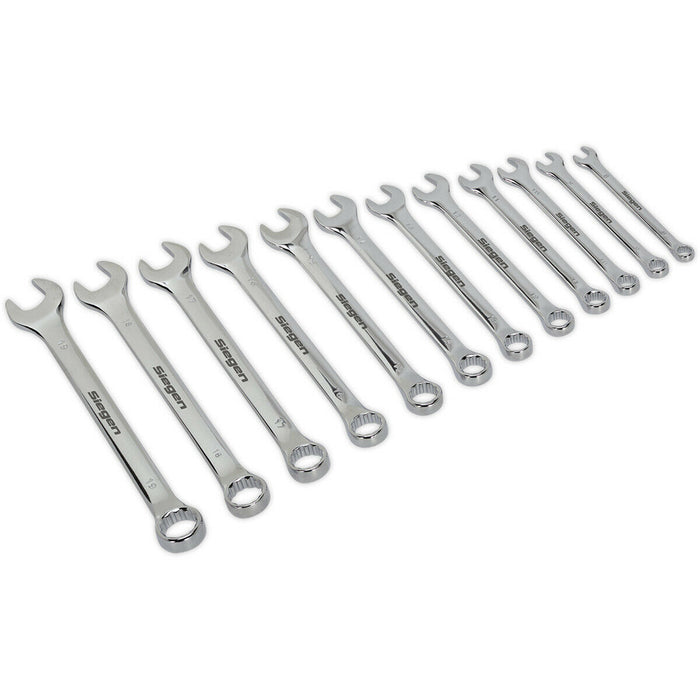 12pc Slim Handled Combination Spanner Set 12 Point Metric Ring Open End Head Loops