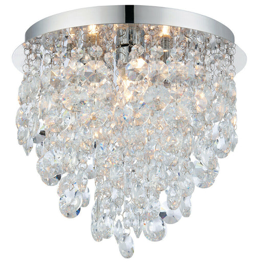 Flush Bathroom Ceiling Light Hanging Crystal Bead IP44 Round Lamp Bulb Holder Loops