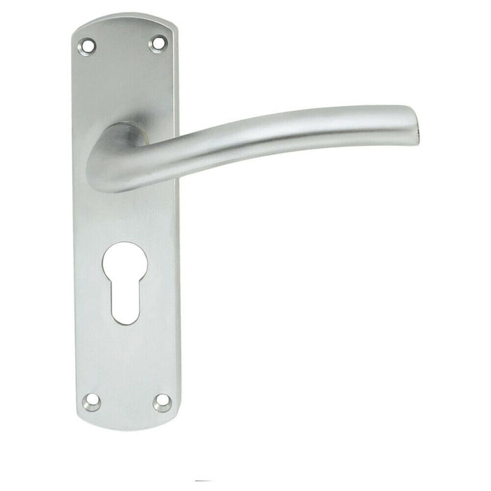 4x Rounded Curved Bar Handle on Euro Lock Backplate 170 x 42mm Satin Chrome Loops