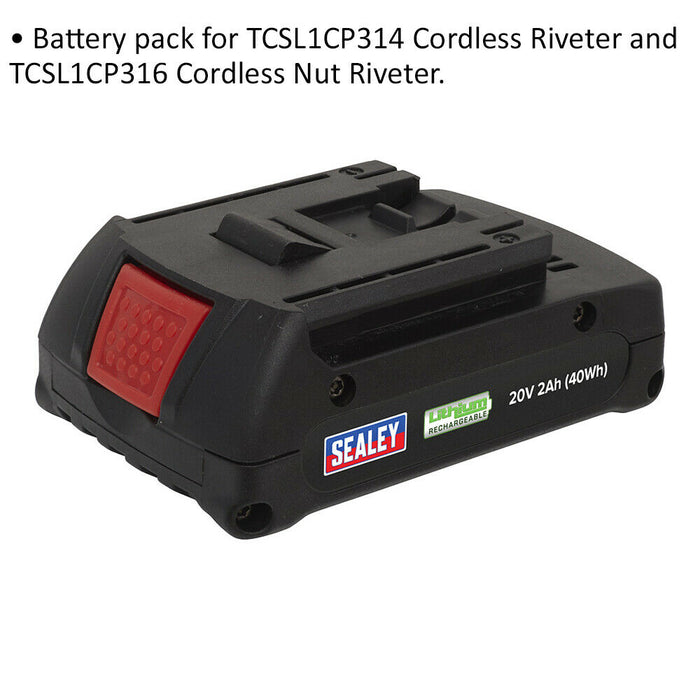 20V 2Ah Lithium-ion Power Tool Battery for ys03538 & ys03540 Cordless Riveters Loops