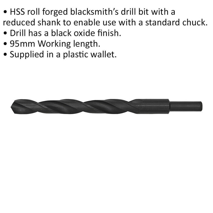 11.5 x 140mm HSS Roll Forged Blacksmith Drill Bit - Reduced Shank - 95mm Flute Loops