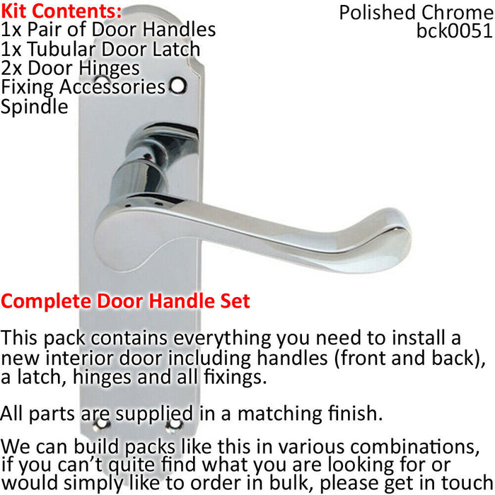 Door Handle & Latch Pack Chrome Victorian Scroll Lever Backplate 170 x 42mm Loops