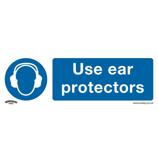 1x USE EAR PROTECTORS Health & Safety Sign - Rigid Plastic 300 x 100mm Warning Loops